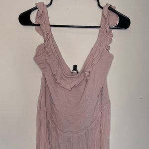 Express Long Ruffle Tiered Maxi Light Pink Off the Shoulder Flounce Sleeve Lined